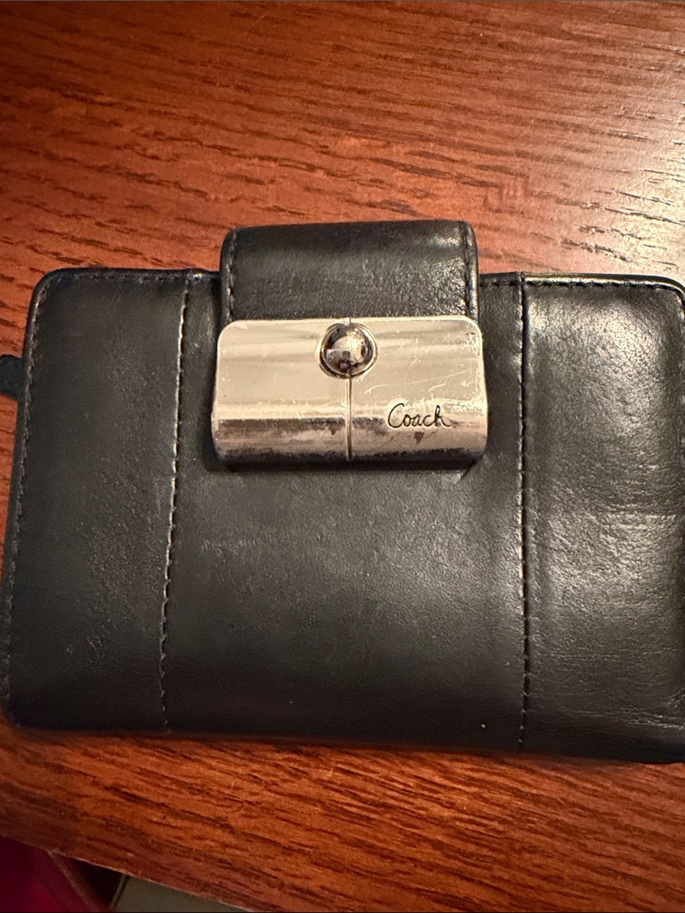 Coach Black Leather Wallet with Silver-Tone Clasp